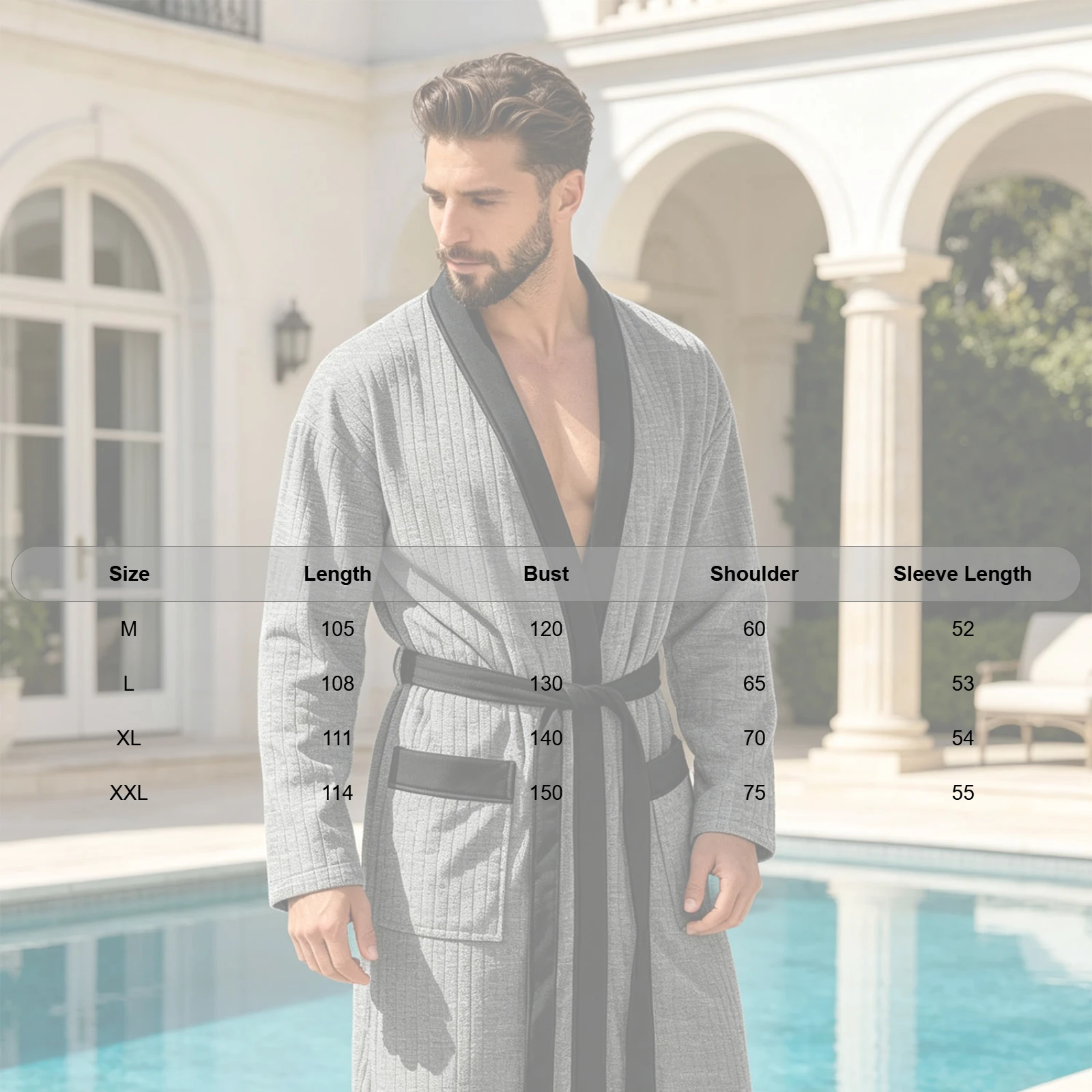 Men Bathrobe Long Sleeves Open Spa Robe with Belt Pockets Soft Comfortable Sleepwear Loungewear for Home Hotel Sleep Robes