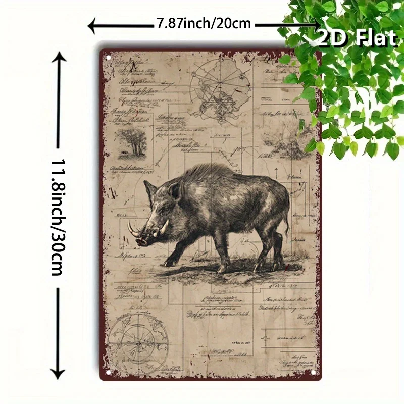 CIFBUY Vintage Aesthetic Boar Sketch Aluminum Wall Art Waterproof Durable Man Cave Garage Decor