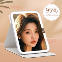 3 Colors Touch Screen Dimmable LED Makeup Mirror Foldable Rechargeable Cosmetic Tabletop Mirror for Travel And Home Use