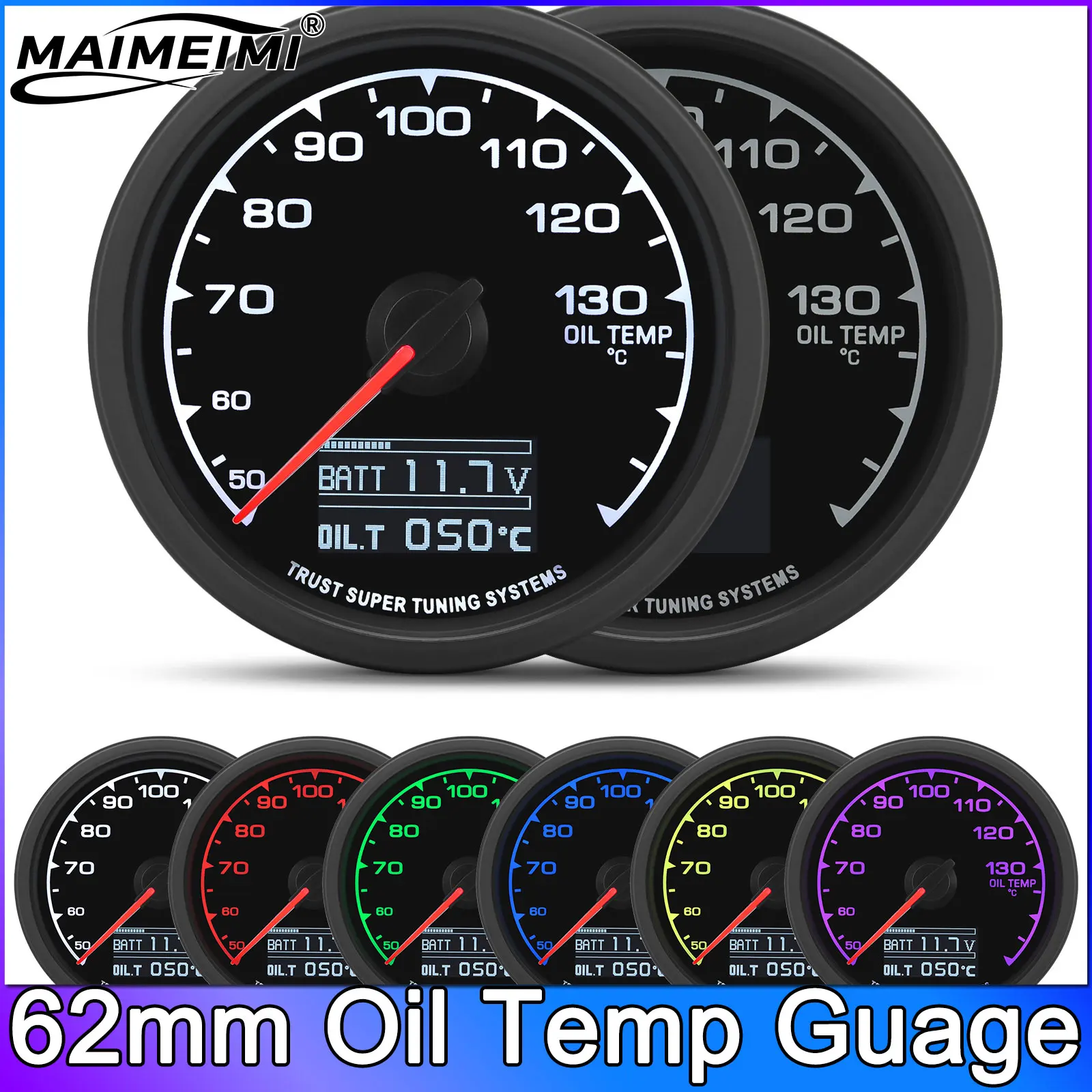 

7 цветов подсветки 62 мм датчик температуры масла с датчиком температуры масла 50-150 градусов Цельсия NPT1/8 датчик температуры 12 В автомобильный счетчик с держателем