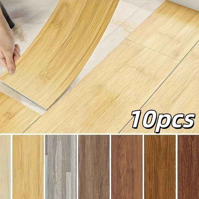 10Pcs 40x15cm PVC Floor Stickers Self-adhesive Stickers Waterproof Thickened Wood Grain Floor Stickers Stickers Living Room