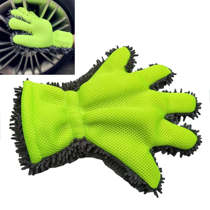 5-Finger Car Washing Gloves Cleaning Brush Soft Washing Gloves For Car And Motorbike Washing Drying Towels Car Cleaning