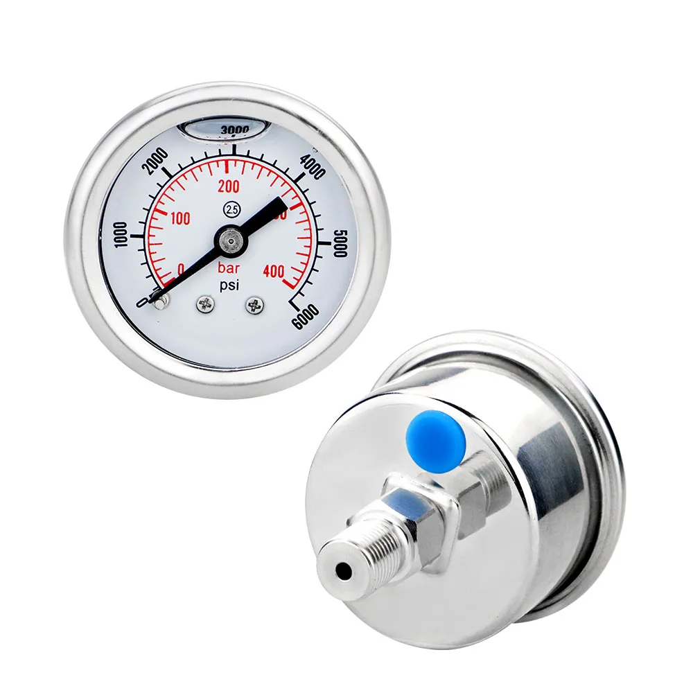 SS304 Back Connection 40mm Coffee Stainless Steel Pressure Gauges -1-0-400bar Water Gas Air Oil Hrydrualic Manemoter