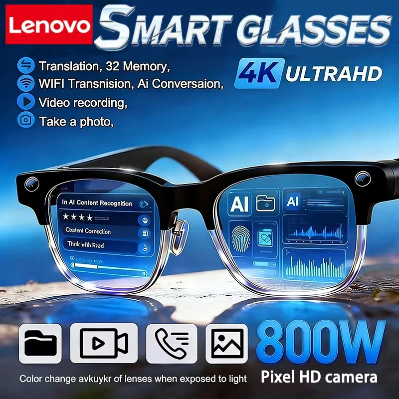 

Умные очки Lenovo AI с функцией перевода, 8-мегапиксельной HD-камерой, записью видео 4K, записью разговоров, прослушиванием музыки