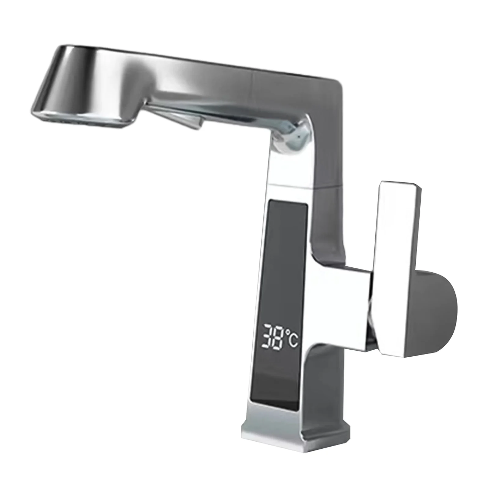 Faucet Dual-mode Lifting And Lowering Digital Temperature Display Faucet With° Rotation Single Handle Shower Water Spray