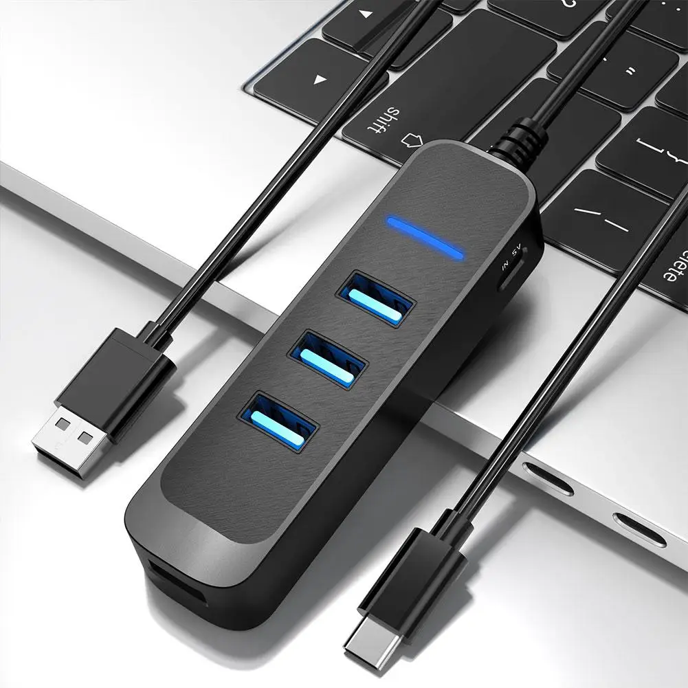 Hub USB 2.0 com Adaptador de Energia, Multi Splitter, Expansor Múltiplo, Acessórios de Computador, USB 2.0, Tipo C, V2I6, 4 Portas