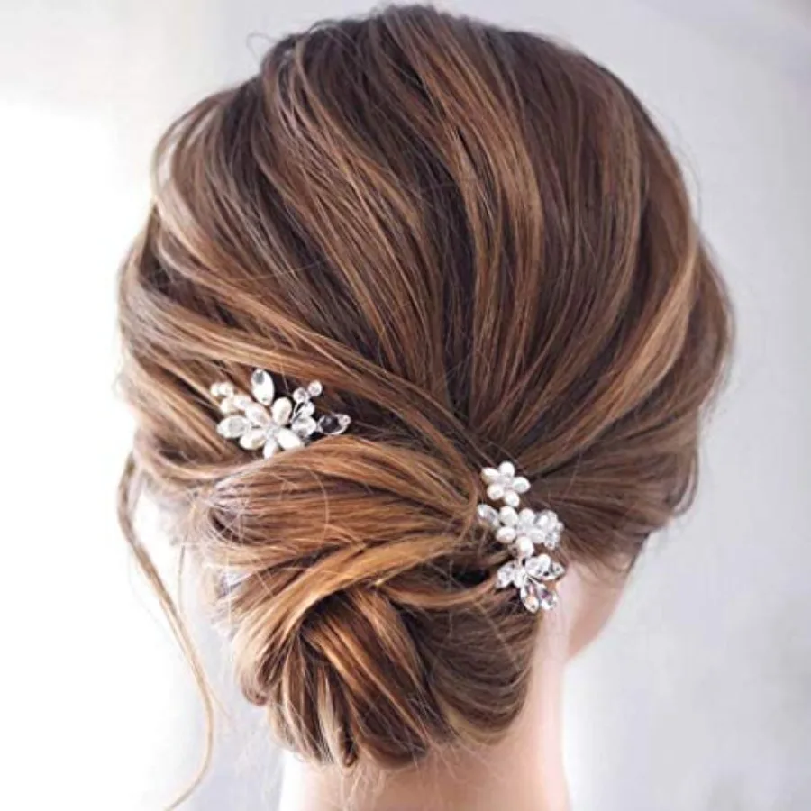 

Flower Bride Wedding Hair Pins Crystal Pearl Hair Set Jewelry Headpieces Bridal Decorative Hair Accessories for Women Pack of 2