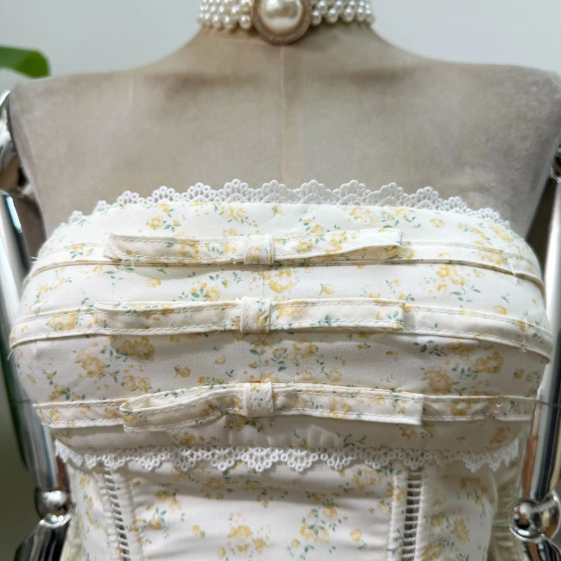 Sweet Floral Hollow Out Corset Top Mini Skirt Two Piece Set Lace Trim Bow Party Sexys Outfit for Women's Matching Sets Vestidos view 3