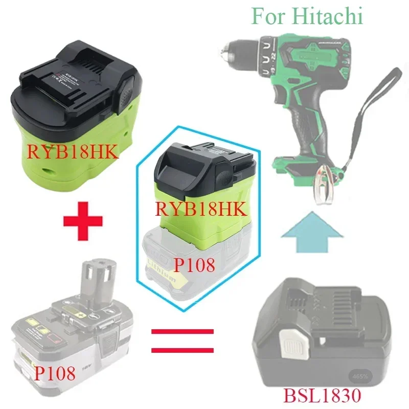 RYB18HK Converter Adapter for Replacing for Ryobi Batteries P103 P108 with For Hitachi 18V Batteries for Hitachi Power Tools