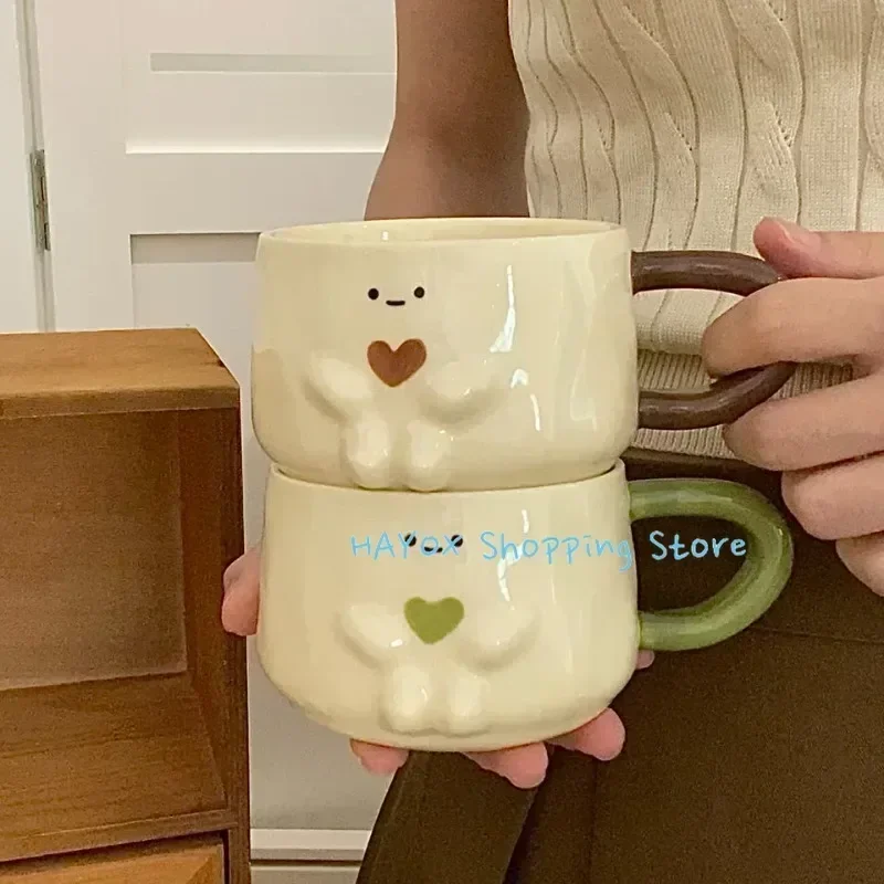 Creative Funny Mug Coffee Cup Household Cute Ceramic Heat-resistant Water Cups Couple Milk Breakfast Mugs High Appearance Level