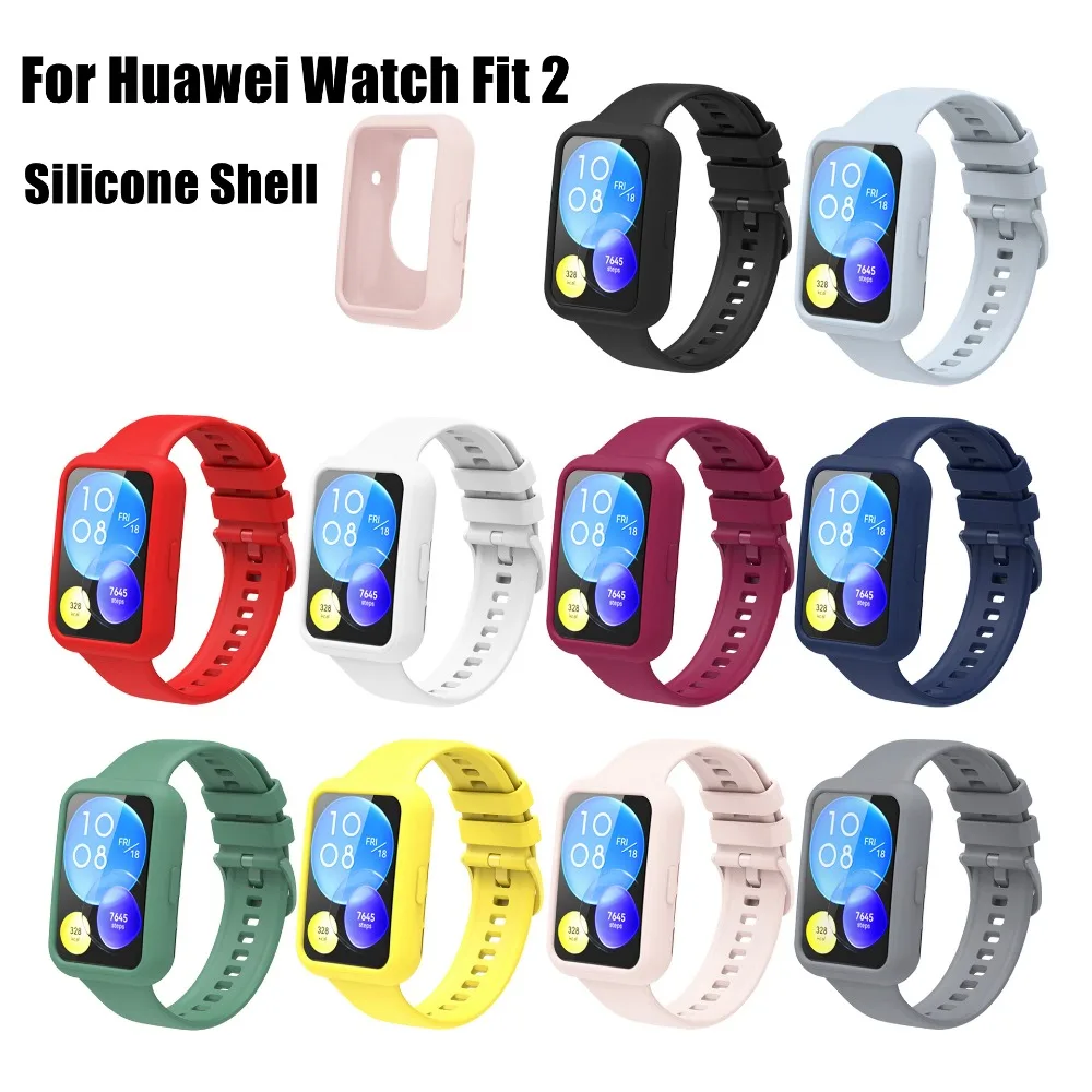 Fall Prevention Protector Case Silicone Colorful Shell Bumper Frame Shockproof Scratch-resistant for Huawei Watch Fit 2