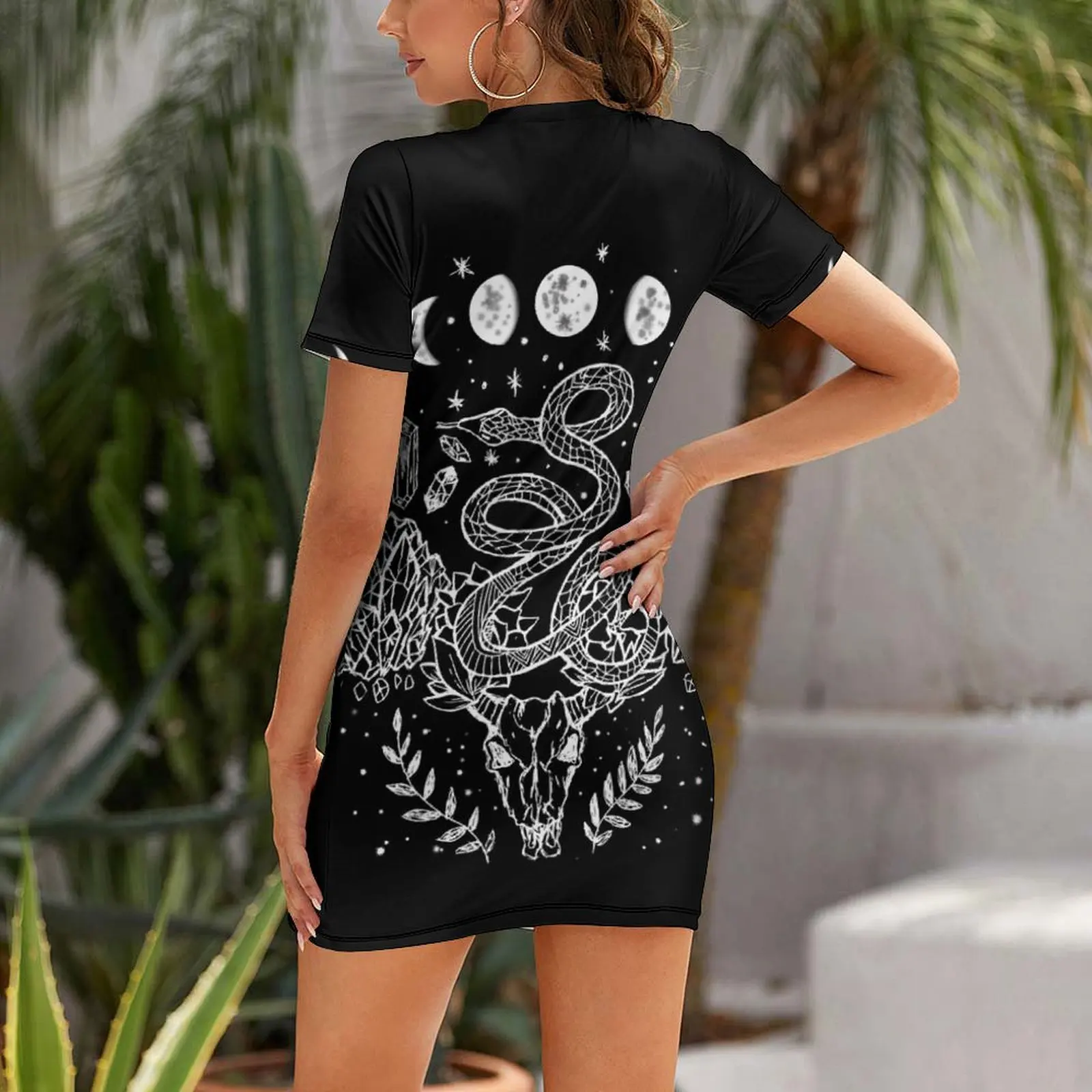 Moon Phases, Snakes, And Crystals Witchy Design Short Sleeved Dress dresses with long sleeves dresses for womens Dress