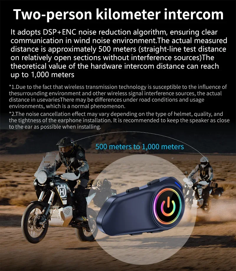 Intercomunicador para casco de motocicleta G1, auriculares BT5.4, 1000mAh, modo de reposo súper largo, 500m para 2 conductores, Intercomunicador para Moto