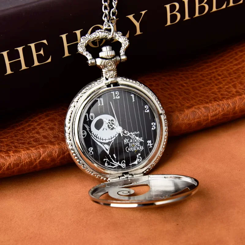 Orologio da tasca per amanti tao con testa di fantasma, onda letterale, grande orologio al quarzo, orologio da tasca al quarzo, collana nera, orologio da appendere