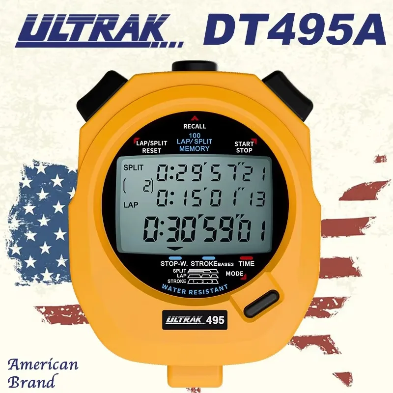 100 memory electronic stopwatch with 3-wire display running swim timer