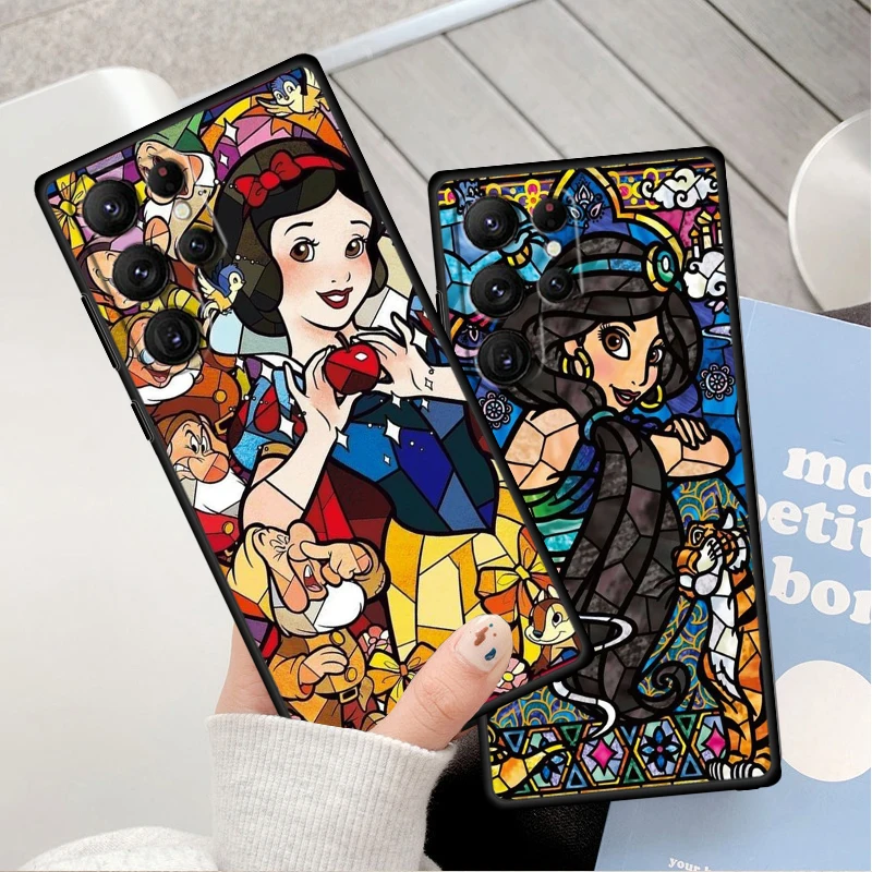 Art Disney Princess Silicone Black Phone Case For Samsung Galaxy S24 S23 S22 S21 S20 FE S10 S9 S10E S8 Plus Ultra Lite 5G