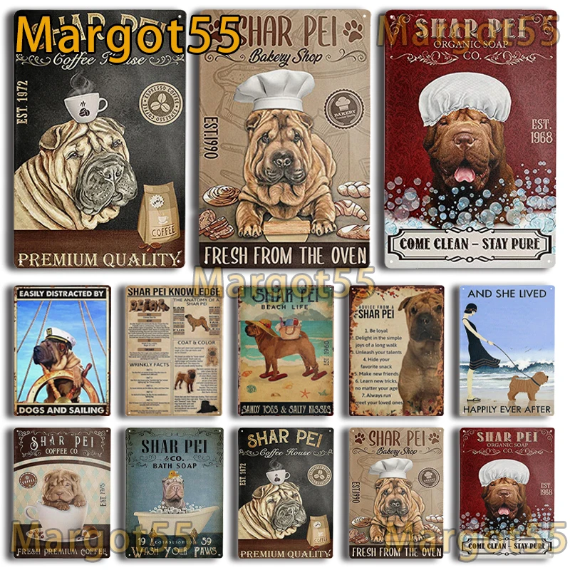 Vintage Decor Metal Poster SHAR PEI Dogs Tin Sign Plates Retro Decor Cafe Home Pet Shop Bedroom Decoration Wall Art Plaque