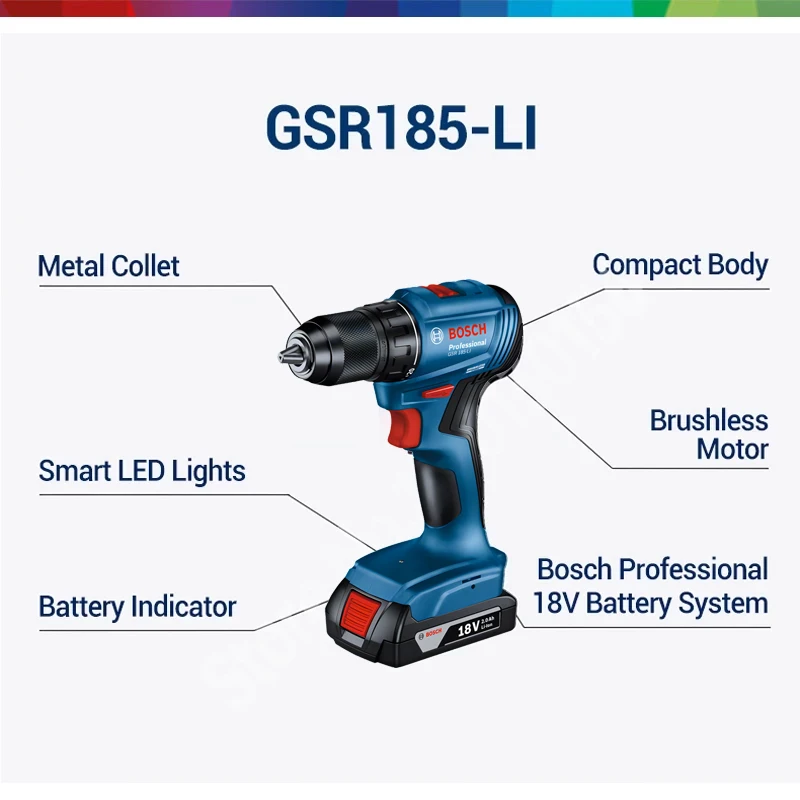 Bosch GSR 185-LI Brushless Electric Drill Professional Cordless Drill Driver Rechargeable Electric Screwdriver 18V Power Tools