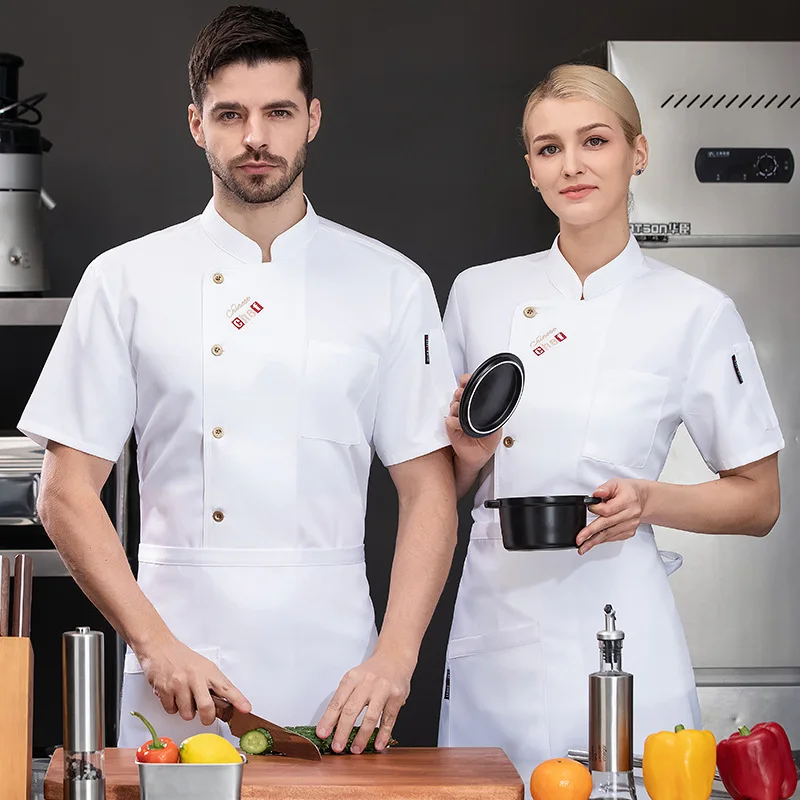 فندق مطعم المطبخ العمل موحدة قصيرة الأكمام سترة الطاهي مخبز المعجنات الشيف الصيف معطف المطبخ الأبيض