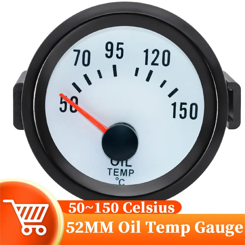 52mm Oil temp Gauge Blue Backlight 50~150 Celsius Auto Car Pointer Clock Oil Temperature Meter For 12V Racing Car Holder Cup