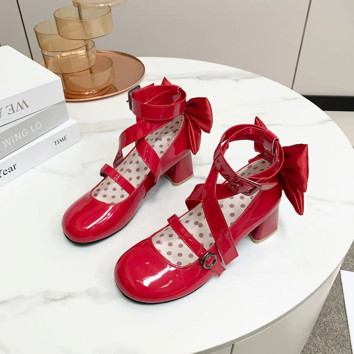 Anime Puella Magi Madoka Magica Kaname Madoka Cosplay Shoes Red Patent Leather Lolita Bowknot Mary Janes For Women Halloween