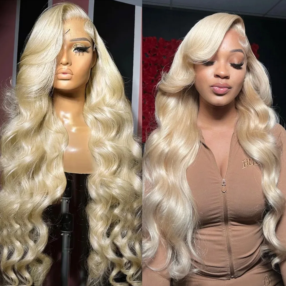 613HDレースフロントウィッグ 13x4 13x6 ボディウェーブ 100%人毛ウィッグ 密度200% 生え際処理済みブロンド 透明レースフロントウィッグ 36インチ