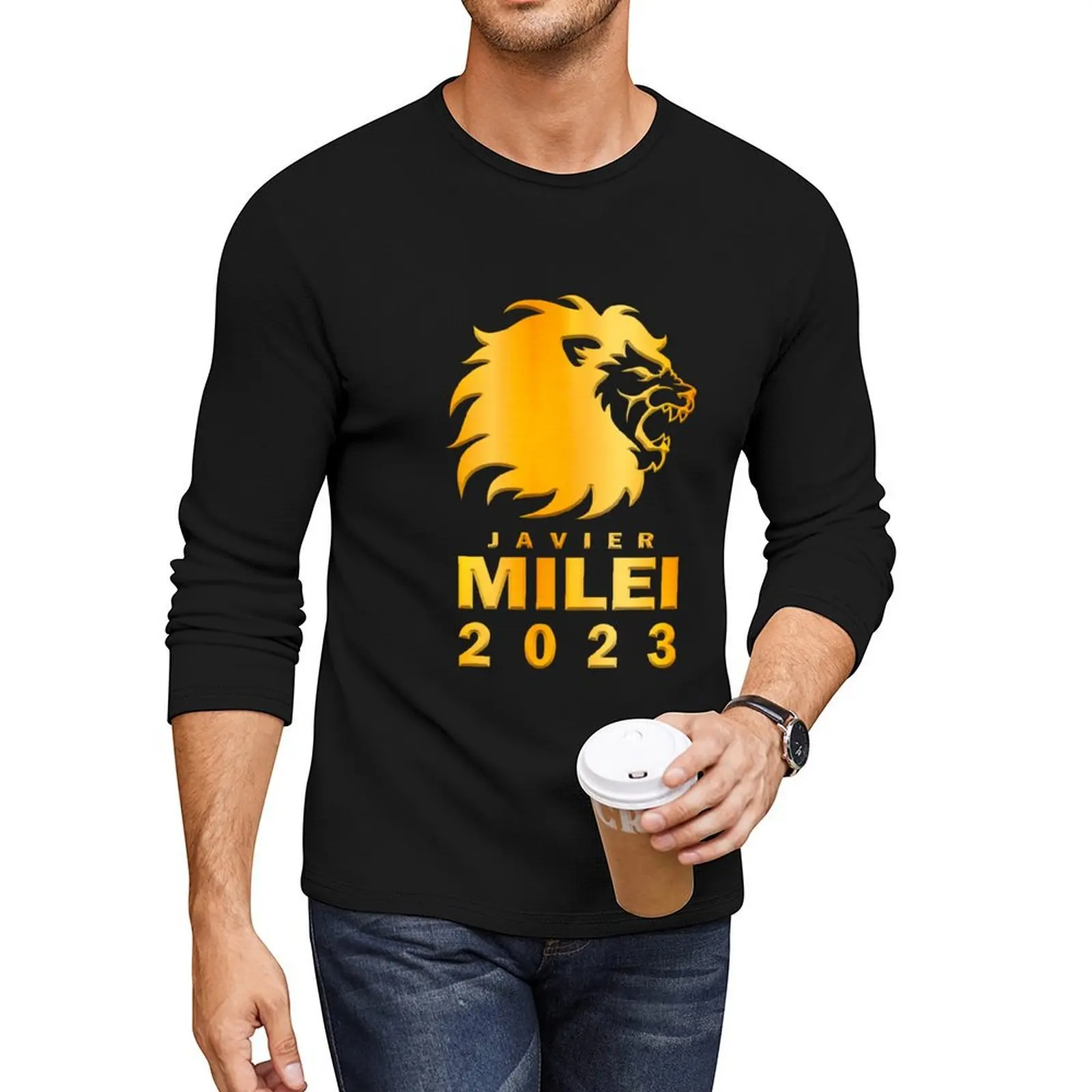 

Golden Javier Milei Campaign Banner Long T-Shirt quick drying shirt anime tees funny t shirts Men's cotton t-shirt