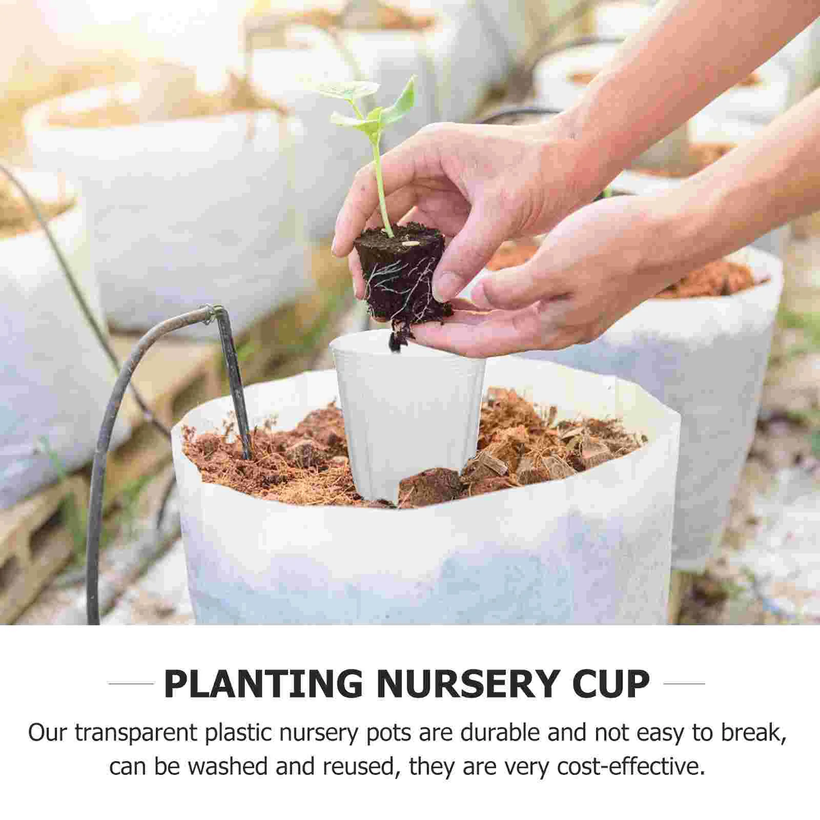 40 Pcs Flower Pot Clear Plastic Plant Nursery Cup Planter Pots Planting White Starting Trays Nutrition Bowl Gardening