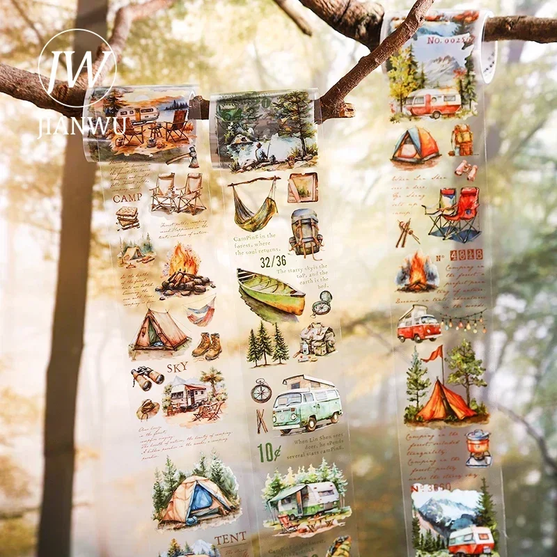 JIANWU 50mm*200cm Forest Exploration Series Vintage Camping Material Collage Landscaping PET Tape Creative Journal Stationery