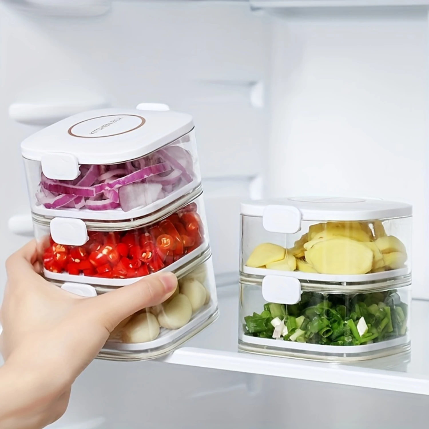 

Refrigerator Food Container for Fruit, Vegetable, Dumplings, Meat, Ginger, Garlic, Onion - Sealed Household Kitchen Utensil Can