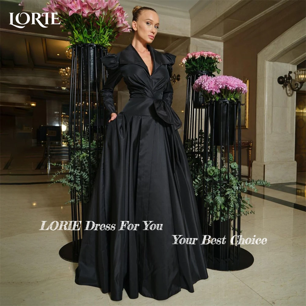 LORIE Black Elegant Formal Evening Dresses V-Neck A-Line Bow Prom Dresses Pleats Solid Clebrity Party Gowns 2024 Occasional