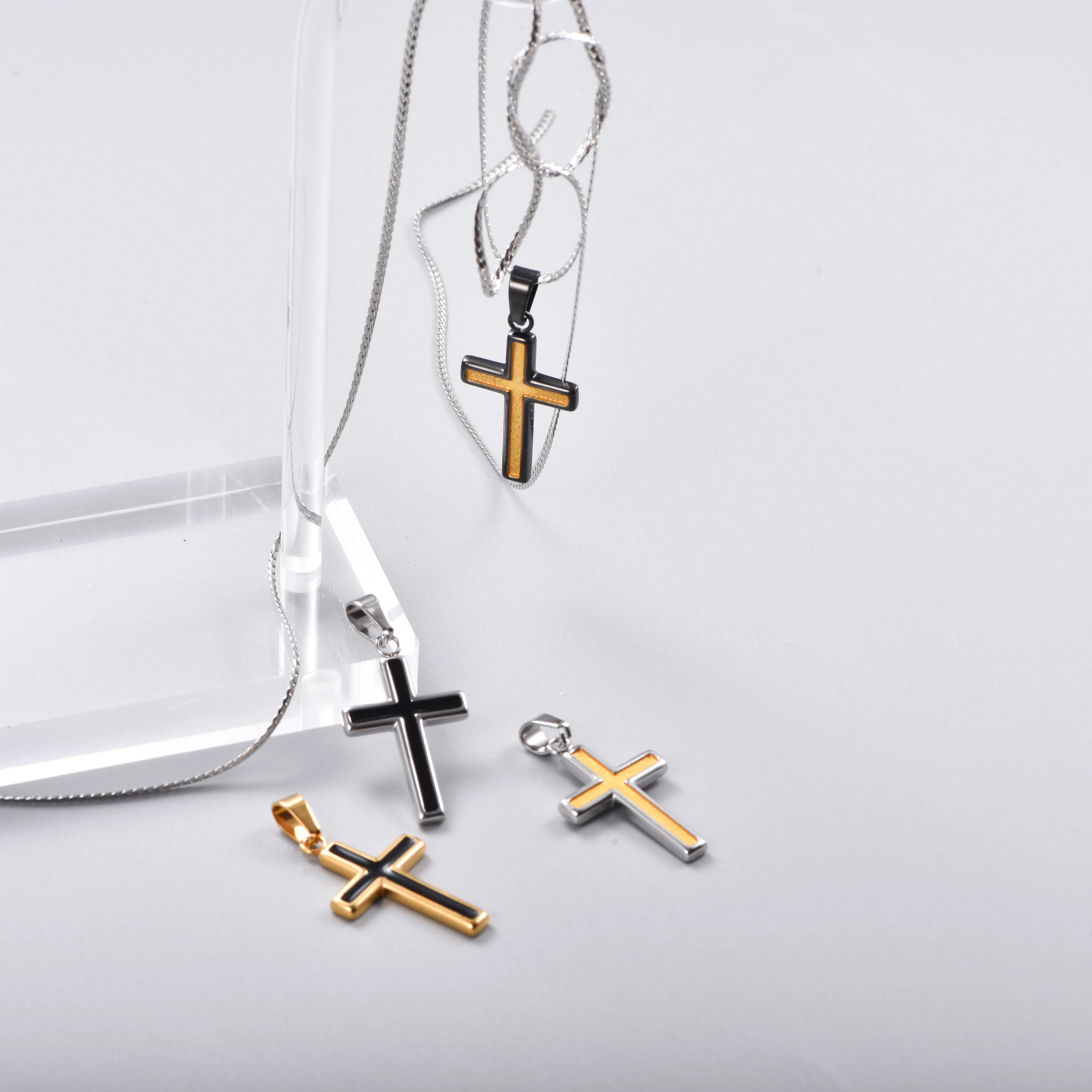 Emaille-Kreuzanhänger aus 316L Edelstahl, christliche Halskette, wasserdichter Punk-Schmuck, einfach zu kombinieren – Detail 4