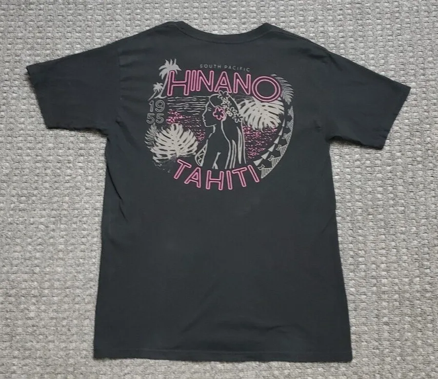 Hinano Tahiti Men's MED Black T Shirt Big Front and Back Logo