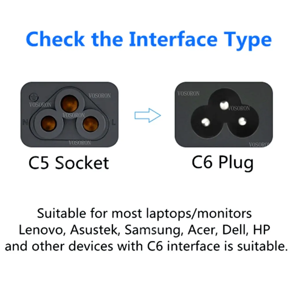 European Power Adapter Cord Cable 2m EU Plug 2 Pin Male To IEC 320 C5 For Notebook Power Supply