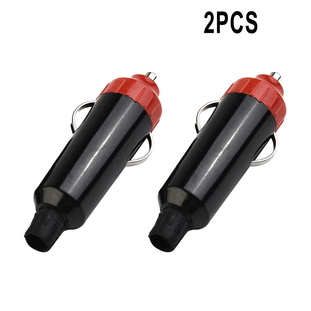 2pc Plastic Metal 2pcs DC 12V 24V Waterproof Male Car Lighter Socket Plug Connector Car Accessories Hight Quailtly  Black Red