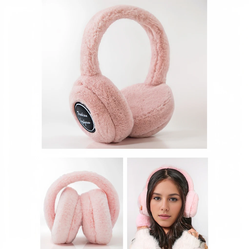 Winter Outdoor Plush Earmuffs Bluetooth5.2 Wireless Cute Warm Fur Headphones Earphones Solid Color Stereo Wireless Headset  ﻿