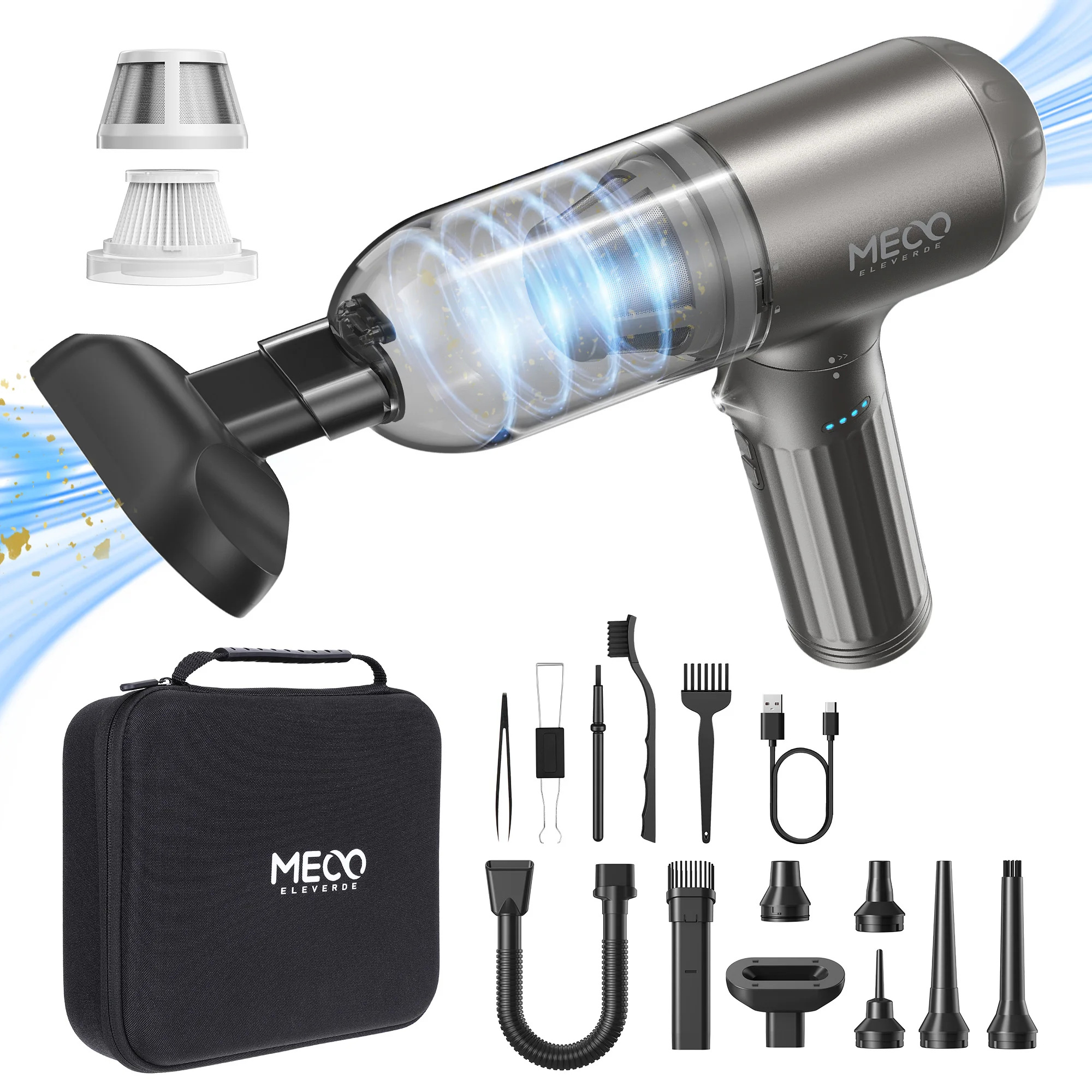 MECO ELEVERDE ME-VC2 Electric Compressed Air Duster 4 in 1 Vacuum Cleaner Function Powerful 3-Gear to 68000RPM/11000PA Keyboard