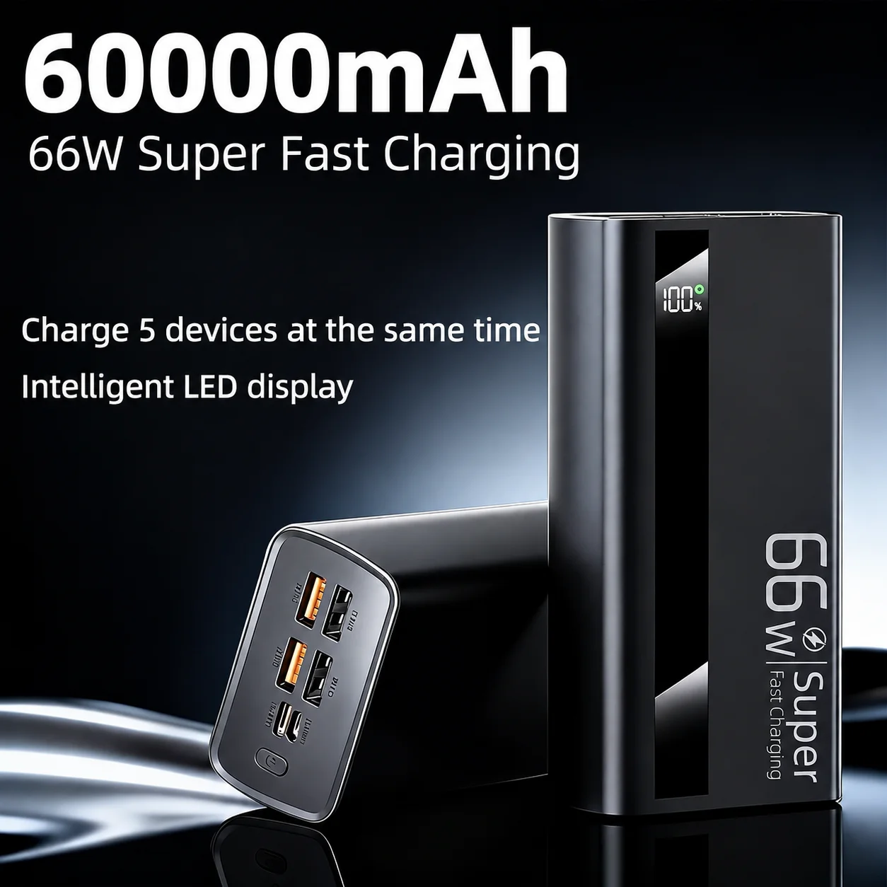 60000mAh Powerbank, 66W Superschnelles Ladegerät, Tragbares Hochleistungs-Ladegerät, Lokaler Speicher, Geschenkidee, Kompatibel mit Android & iOS