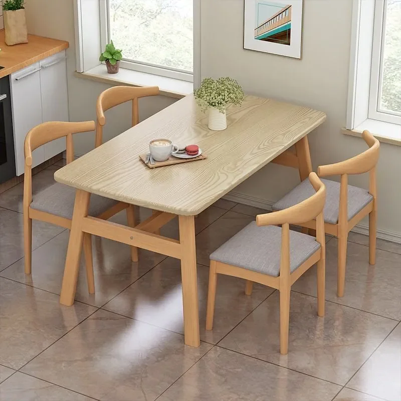 for Small Apartment Modern Simple Rectangular Dining Table and Chairs Set Household Commercial Fast Food Restaurant Table