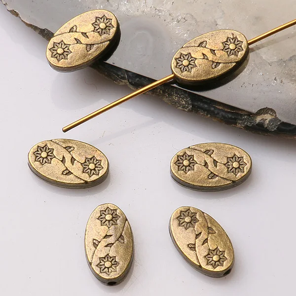 

20pcs 13*8mm Antiqued Bronze Color Oval Shaped 2sided Flowers Spacer Bead EF3496 Charms for Jewelry Making