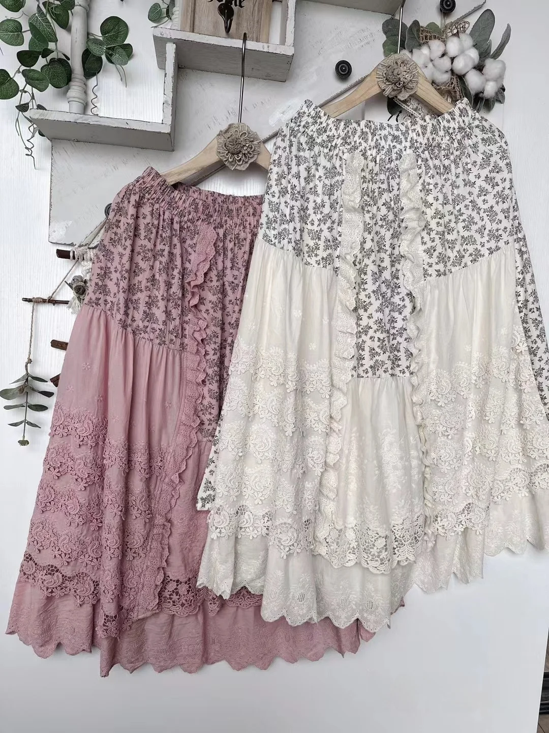 

Элегантная юбка А-силуэта с кружевными вставками и эластичной талией, универсальная, средней длины, для женщин, из хлопка