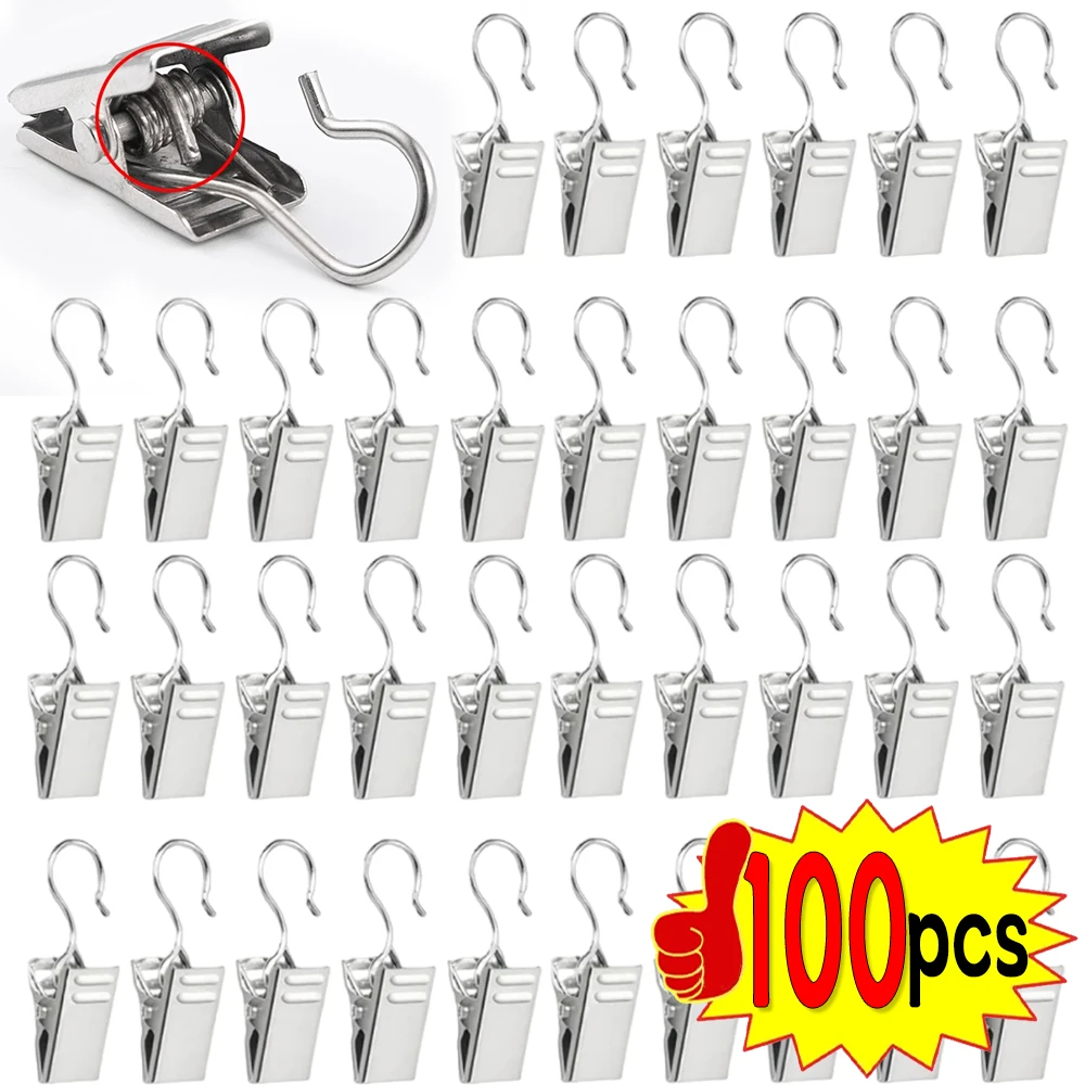 100–10 Stück Mini-Vorhang-Clips aus Metall mit Haken, multifunktionaler Duschvorhang-Haken, Heimfotos, Dekoration, Clips, Fensterzubehör