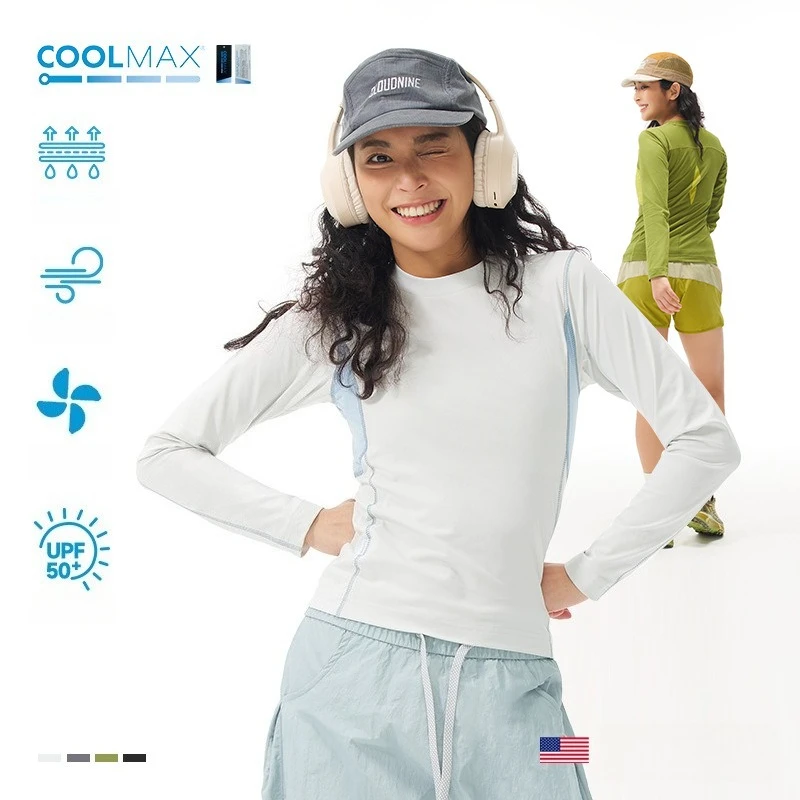 Unisex Coolmax Langarm-Sonnenschutzshirt - UPF50+ Schnelltrocknend Feuchtigkeitsableitendes Sportoberteil mit Netzstoffeinsätzen zum Laufen