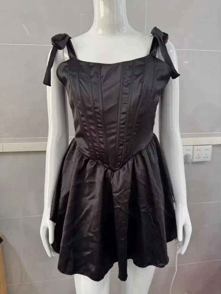 Estate Moda Donna Sexy Canotta Mini Abito Solid Camis Tie up Abiti corti Silm Fishbone Camicia Coquette Casual Y2k Vestiti