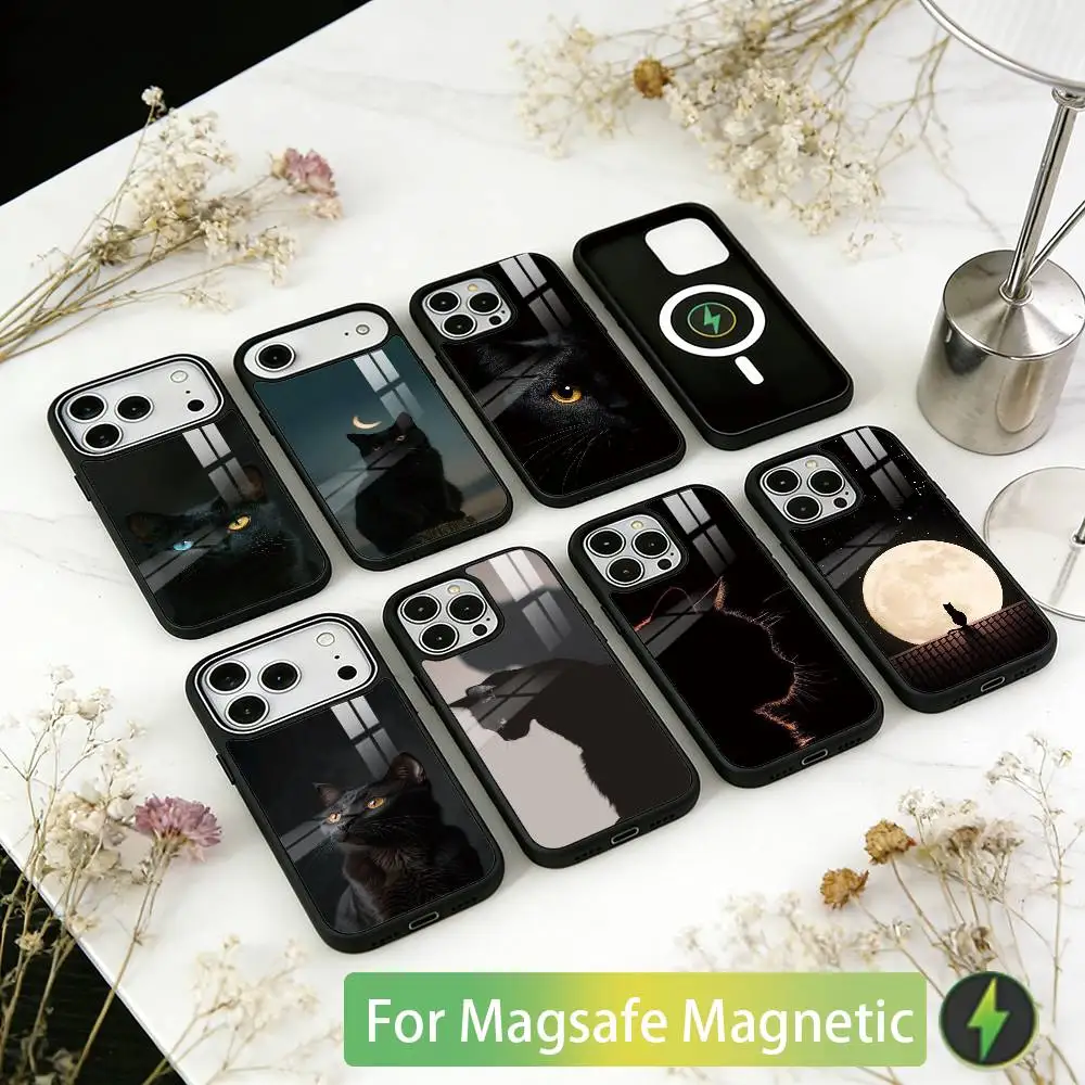 

Black Cat Phone Case For iPhone17,16,15,14,13,12,11 Plus,Pro Magnetic For Magsafe Wireless Charging