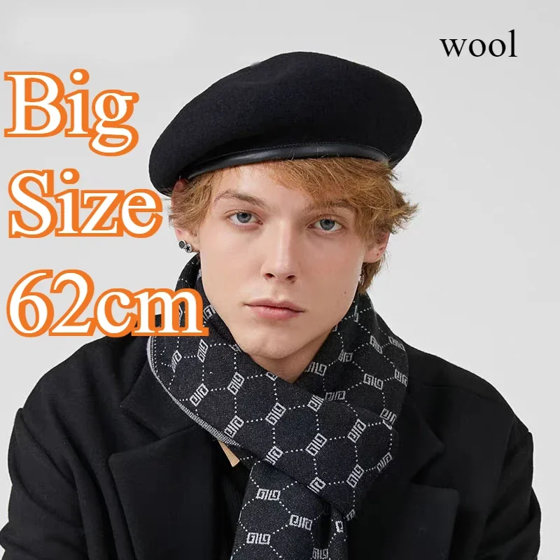 النمط الأوروبي حجم كبير 62 سنتيمتر الاتجاه ومتعددة الاستخدامات القبعات الرجال البريطانية الرجعية الجلود حافة الصوف القبعات للنساء 54 سنتيمتر 56 سنتيمتر 58 سنتيمتر 60 سنتيمتر #2