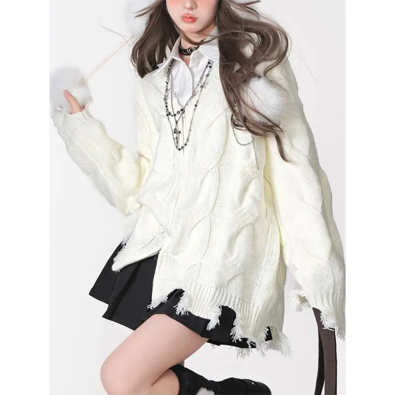 

2023 Winter Preppy Style Knitted Cardigan Women Tassel Vintage Elelgant Sweater Streetwear Female Solid Korean Fashion Chic Tops