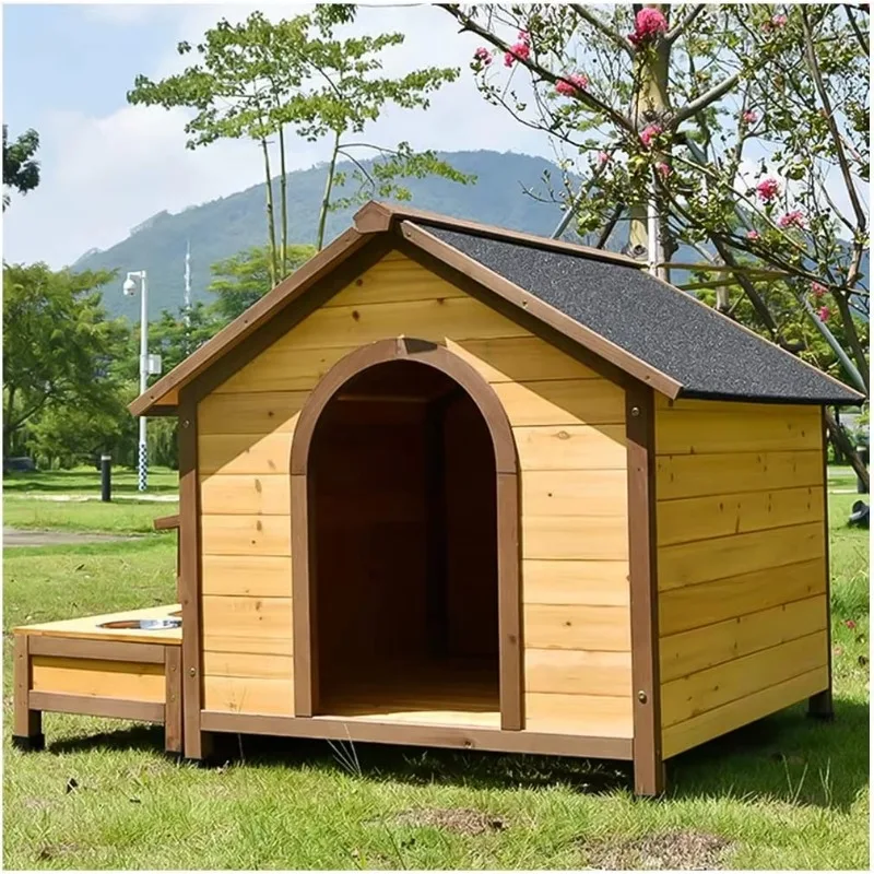 Large wooden pet house, outdoor wooden dog cage with storage box, outdoor kennel, pet cage and house