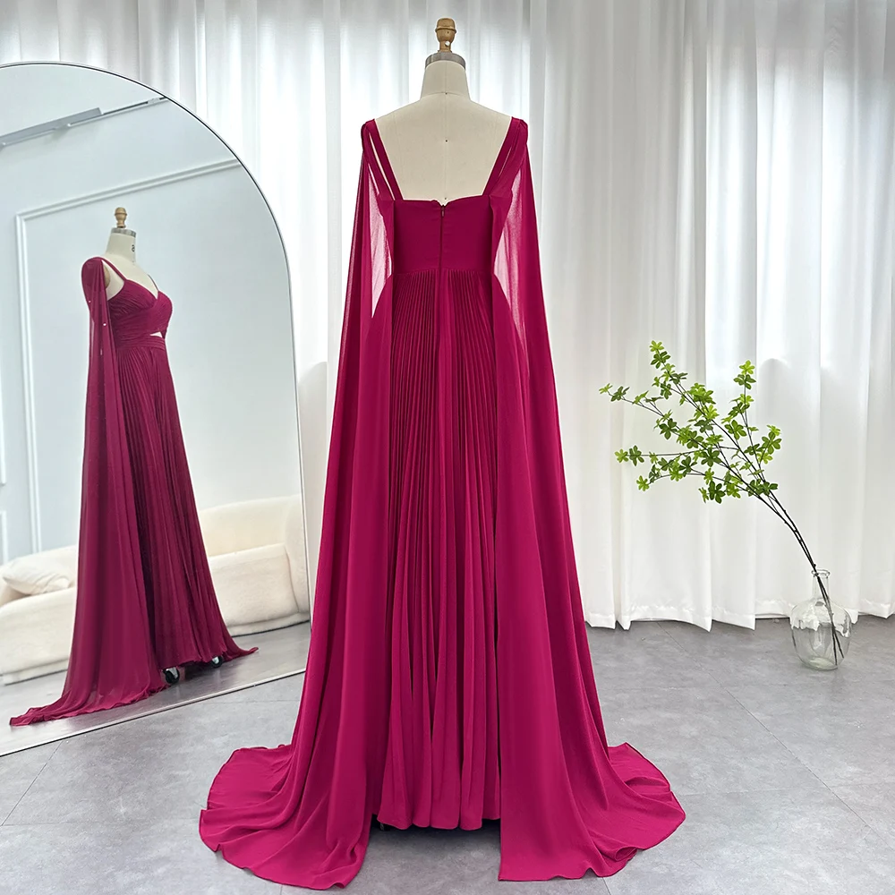 Beshinel Customized Fuchsia Chiffon Evening Dresses with Cape Sleeves Elegant Wedding Party Formal Occassion Prom Gowns 2025