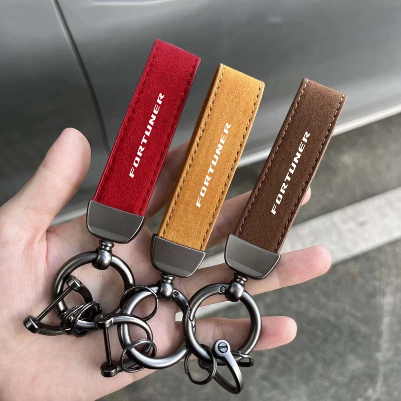 Car Keychain Suede Leather Key Ring Key Chain Car Styling For Toyota Fortuner AN50 AN60 AN150 AN160 With Logo Accessries